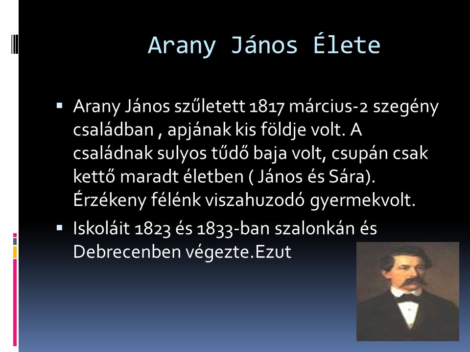 Arany János élete és munkásága ppt letölteni